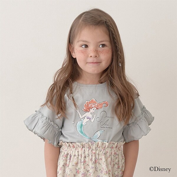 【DISNEYプリンセス】【型崩れしないやわらかコットン】マカロンフリルスリーブTシャツ
