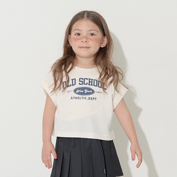 【型崩れしないやわらかコットン】ロゴプリントミニ丈ドロップTシャツ