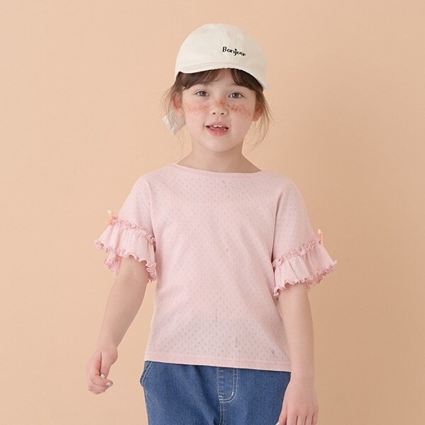 袖フリルリボントップス