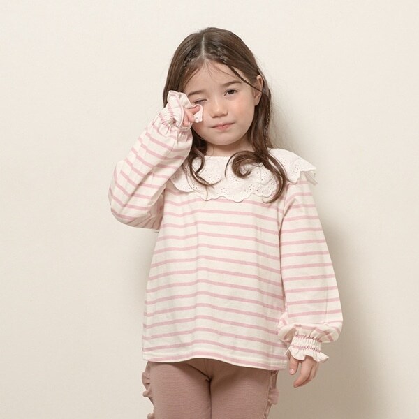 【型崩れしないやわらかコットン】ラウンド衿付きトップス