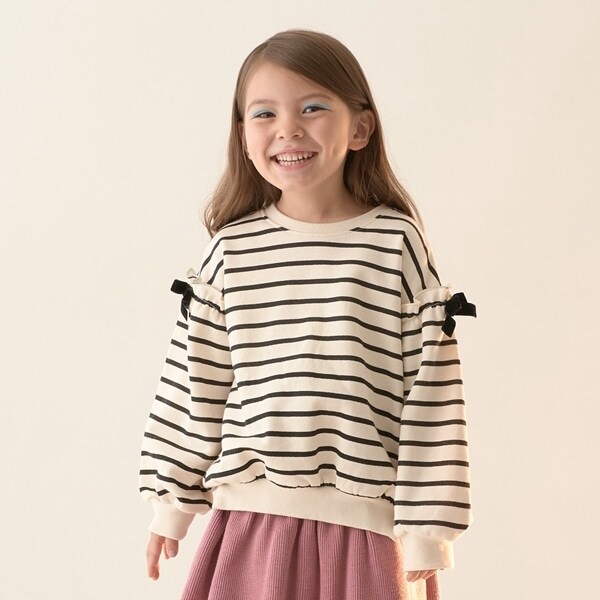 【表コットン毛玉バイバイ裏起毛】アソートリボン付きガーリートップス