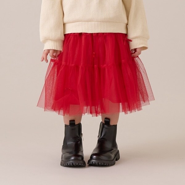 【新色追加】リボン付きティアードチュールスカート