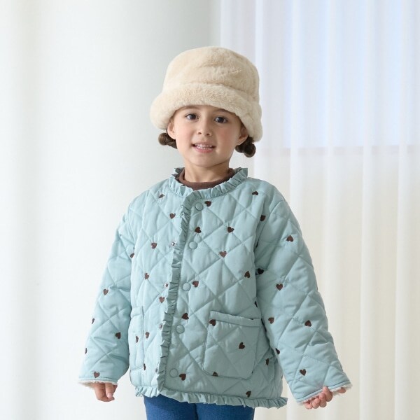 ノーカラーハート刺しゅうブルゾン