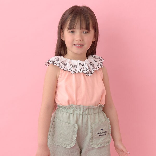 【ソフトコットン】チェリーレース衿トップス