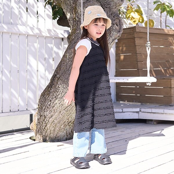 フリルニットレースキャミワンピース