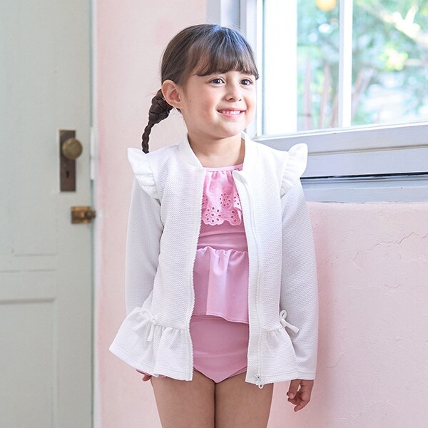 【SWIM】【UV加工】裾フリルフリルジップラッシュガード