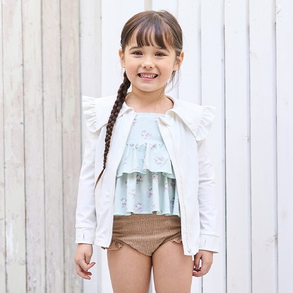 【SWIM】【UV加工】セーラーフリル衿ラッシュガード