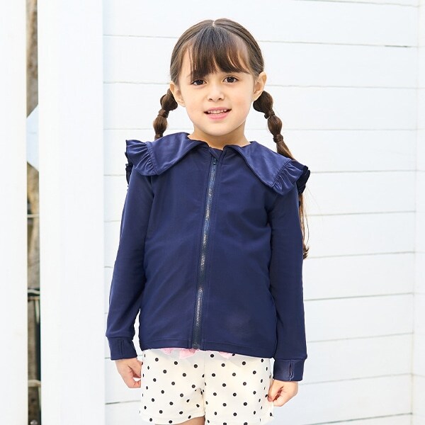 【SWIM】【UV加工】セーラーフリル衿ラッシュガード