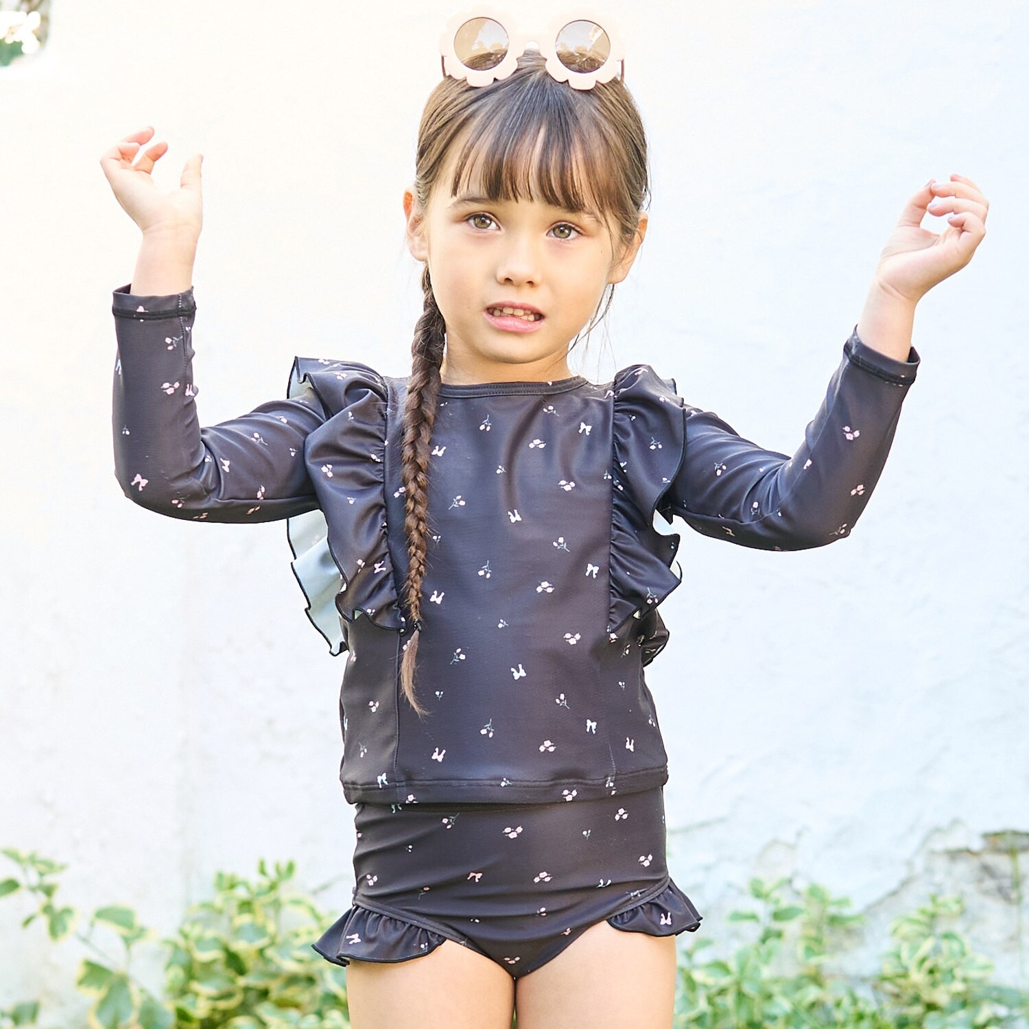 【SWIM】【UV加工】花柄フリルラッシュガード&パンツセット