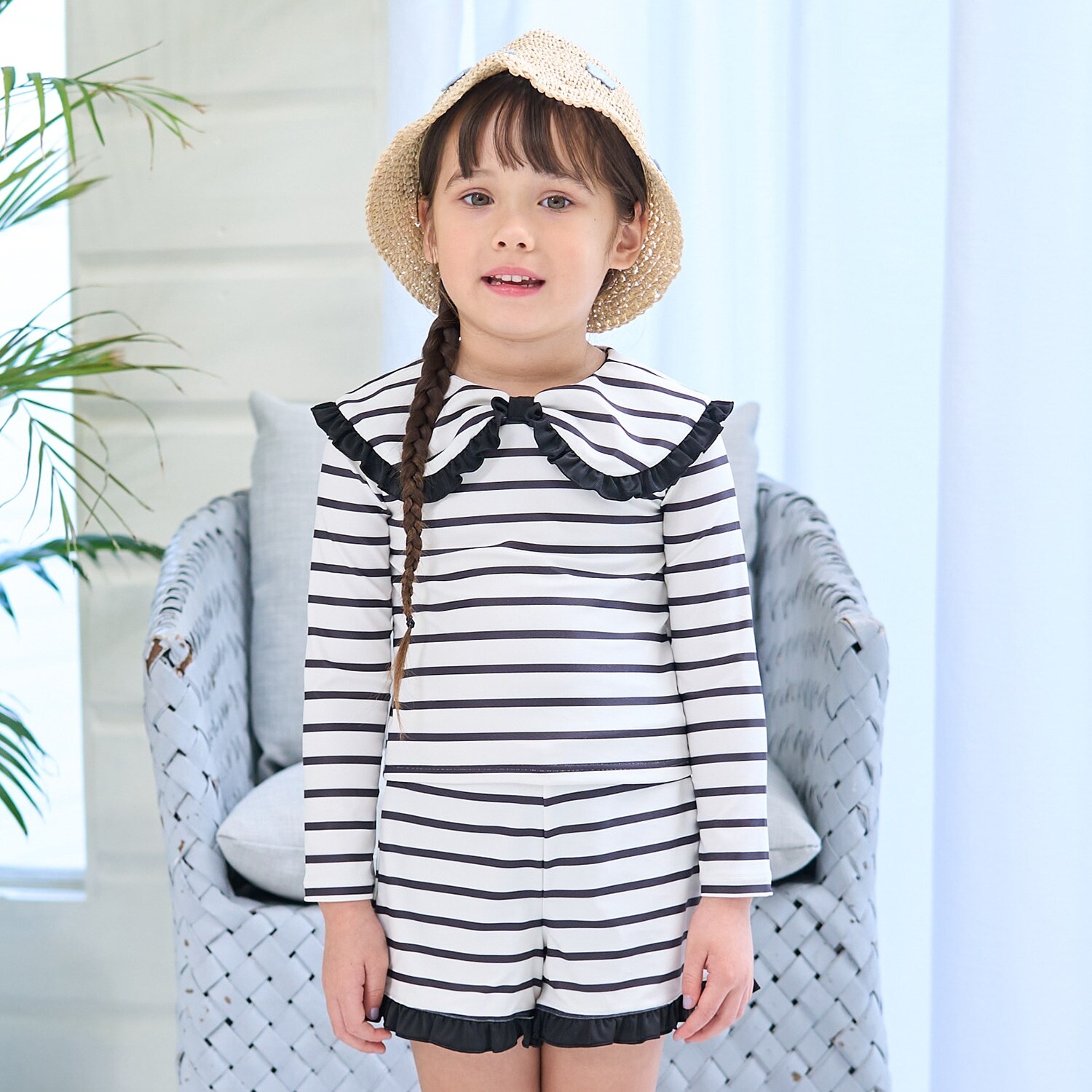 【SWIM】【UV加工】アソート総柄衿付きフリルラッシュガード＆パンツセット