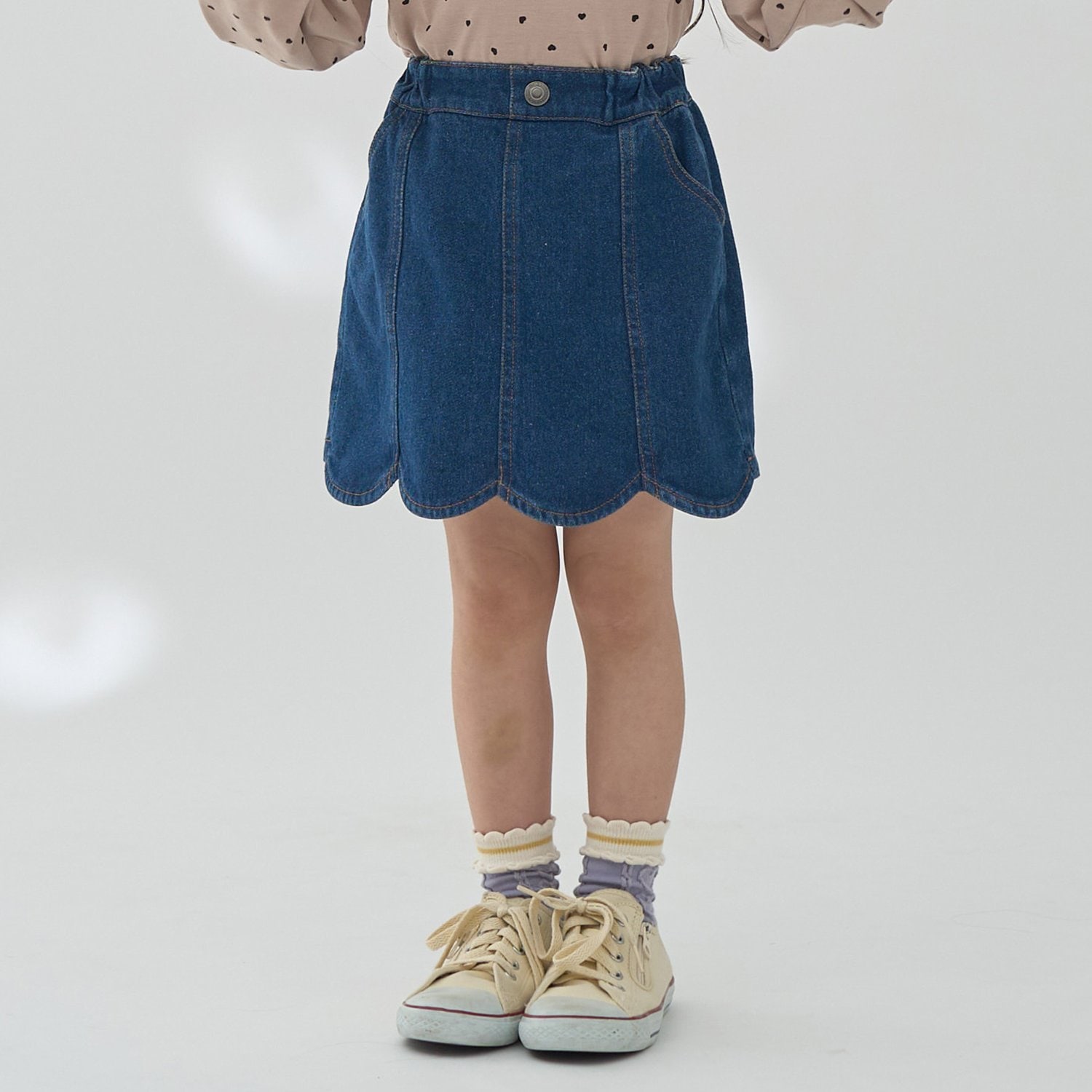 ストレッチデニムスカラップスカパン