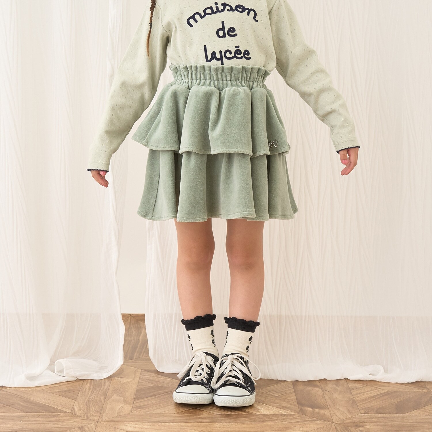 【もっちりベロア】【セットアップ可】ティアードスカート