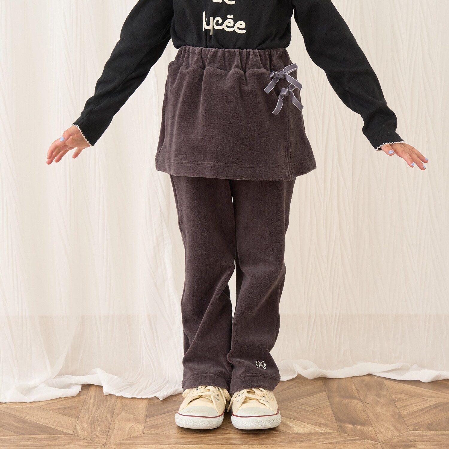 【もっちりベロア】【セットアップ可】スカート付きフレアパンツ