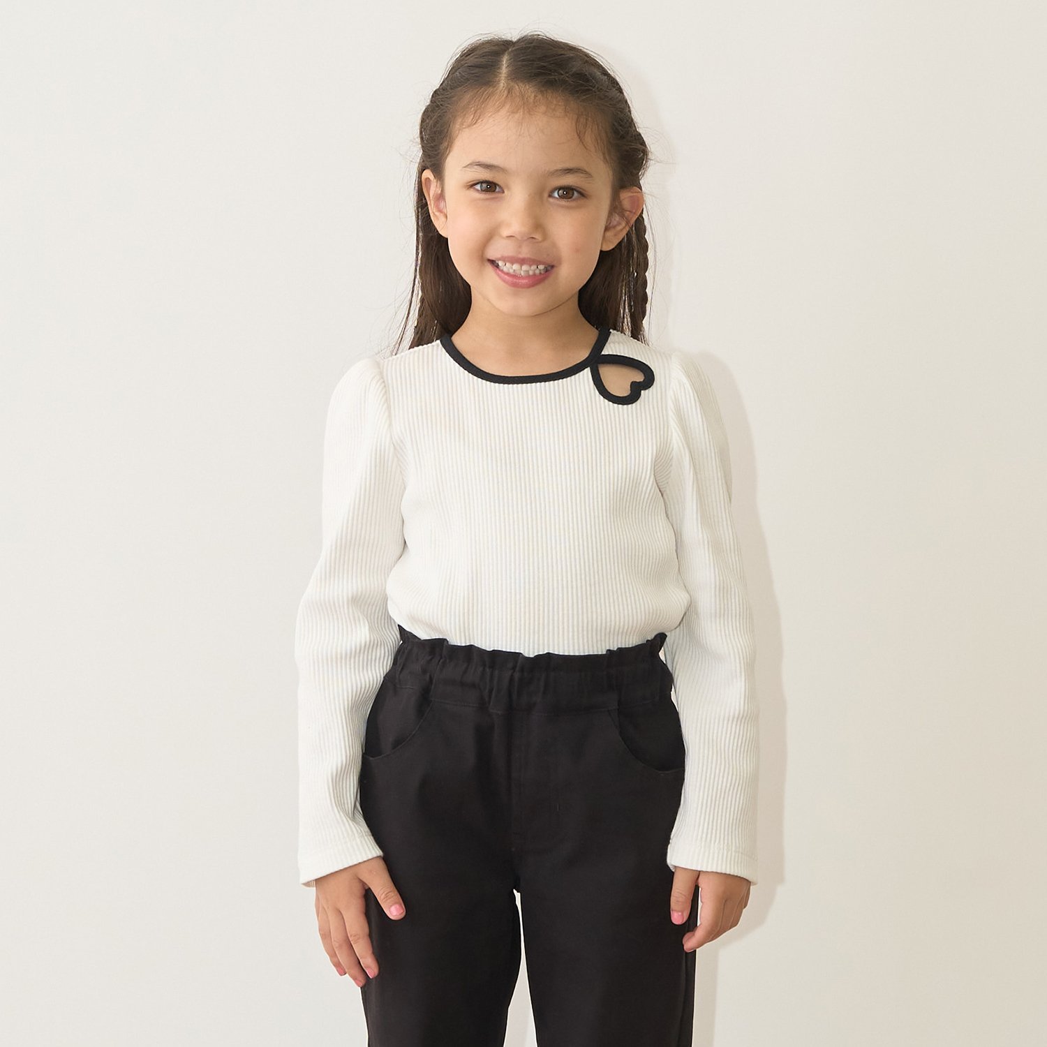 バイカラーハートテレコトップス