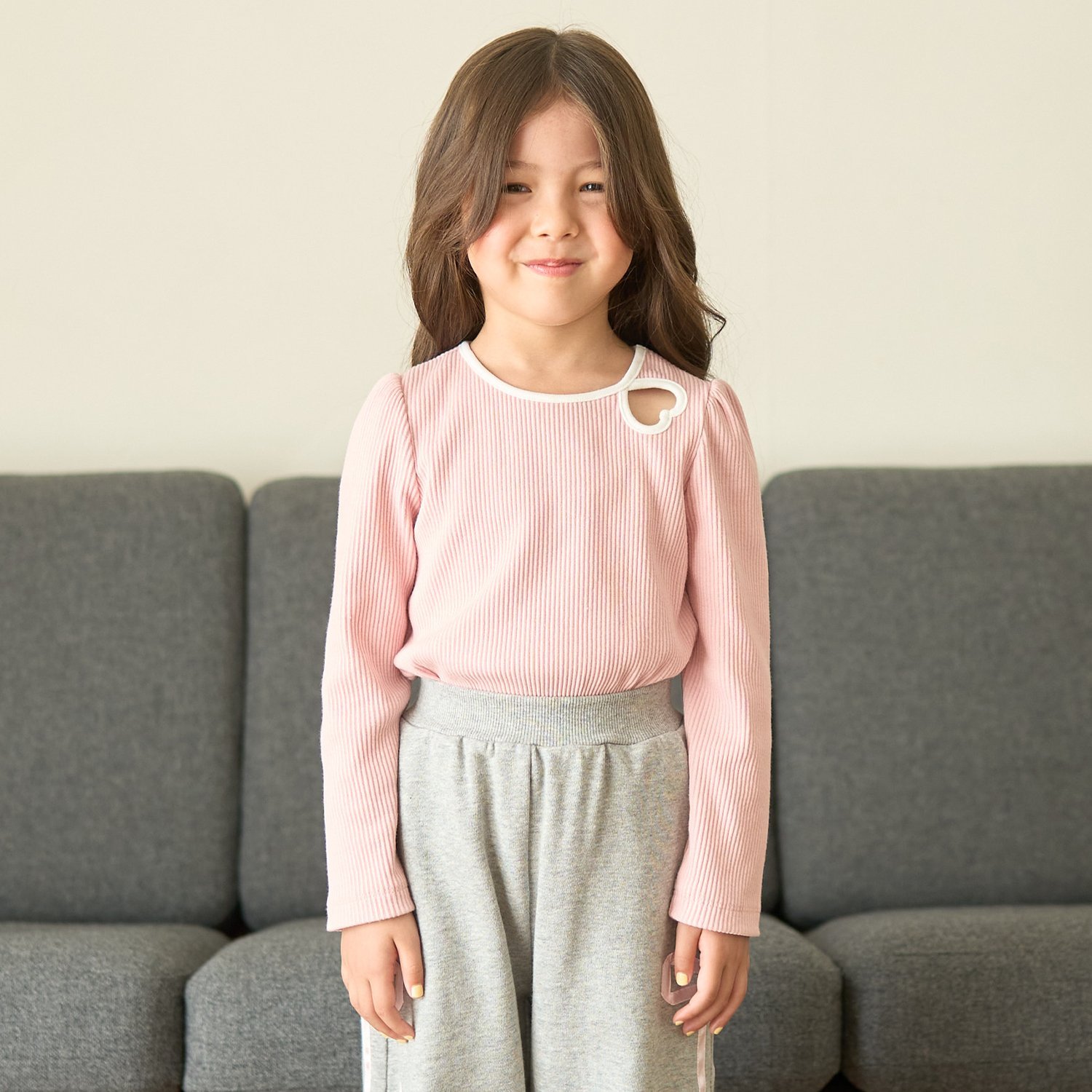 バイカラーハートテレコトップス