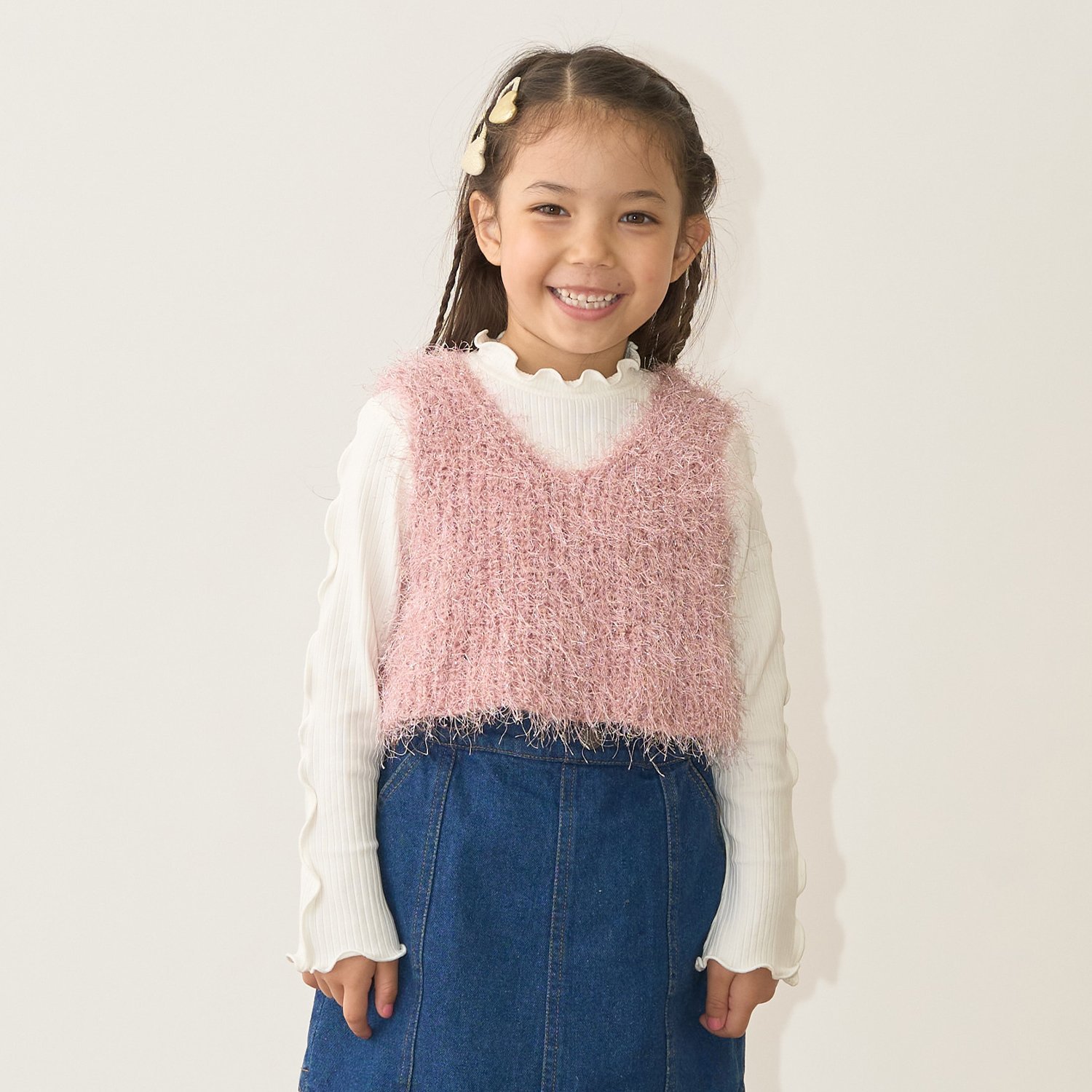 【どちらが前でもOK】ラメフェザーニットベスト