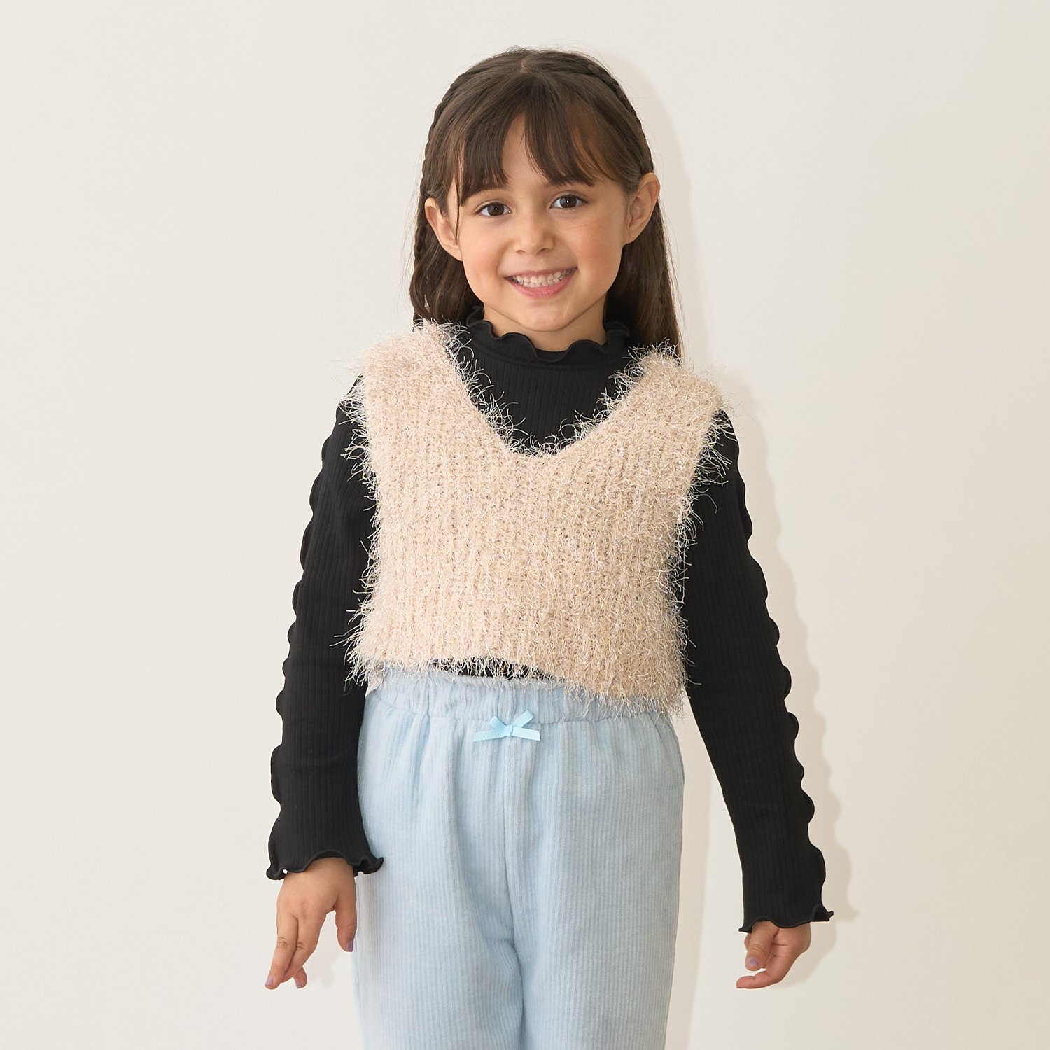 【どちらが前でもOK】ラメフェザーニットベスト