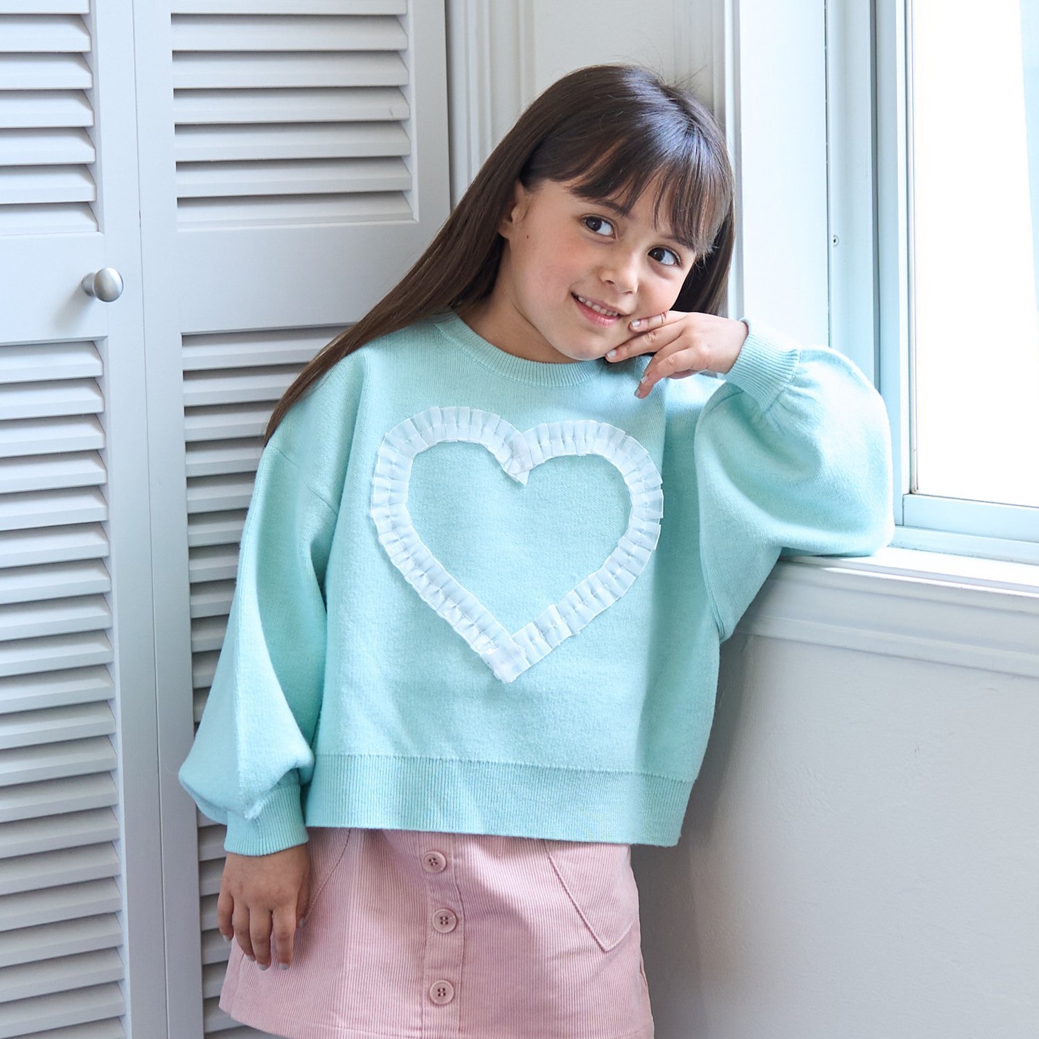 【マシュマロみたいな着心地】【マシンウォッシャブル】ハート・リボンアソートモチーフセーター