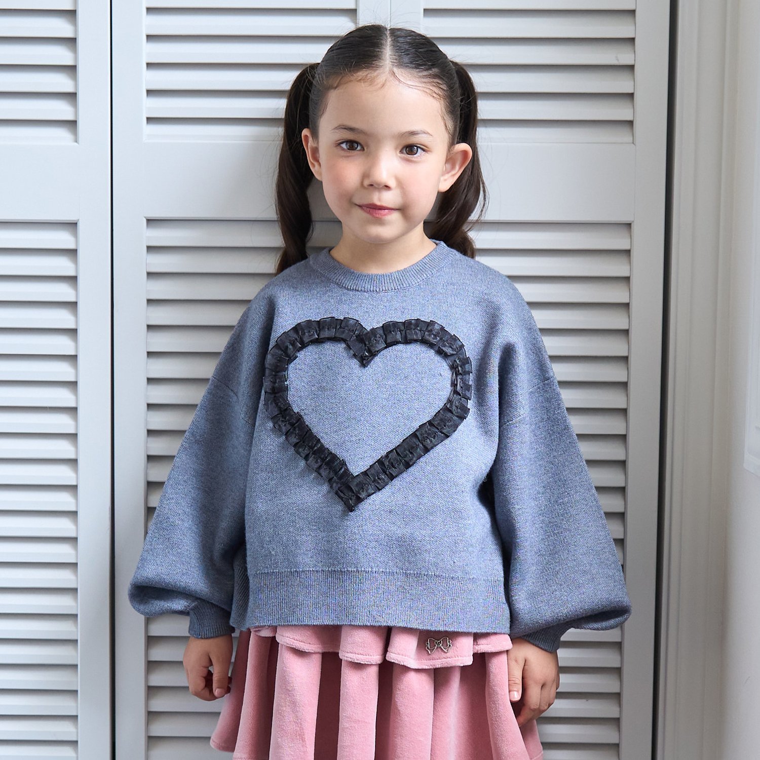 【マシュマロみたいな着心地】【マシンウォッシャブル】ハート・リボンアソートモチーフセーター