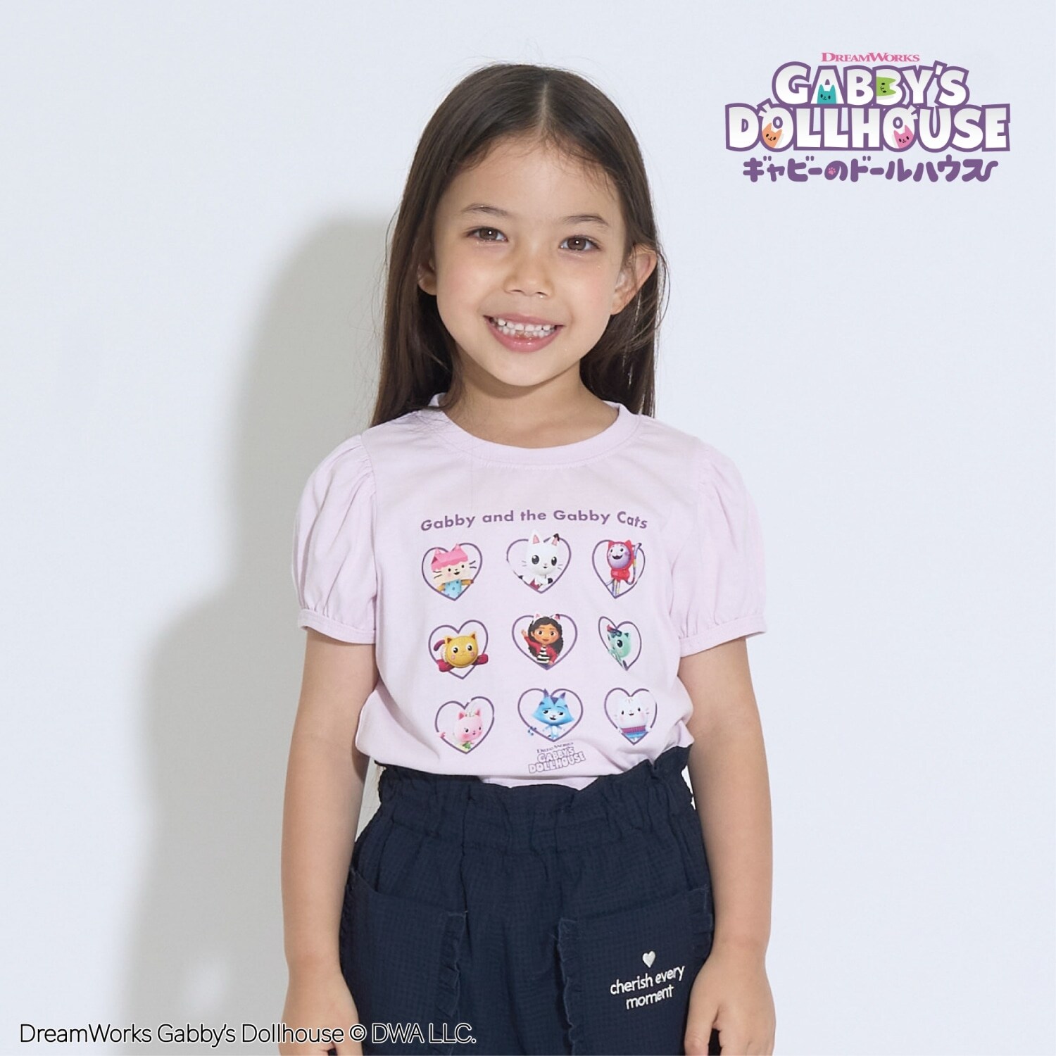 【ギャビーズドールハウス】【ソフトコットン】パフスリーブプリントTシャツ