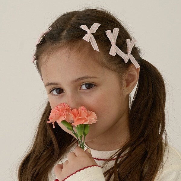 チェックリボンちびヘアクリップ6Pセット