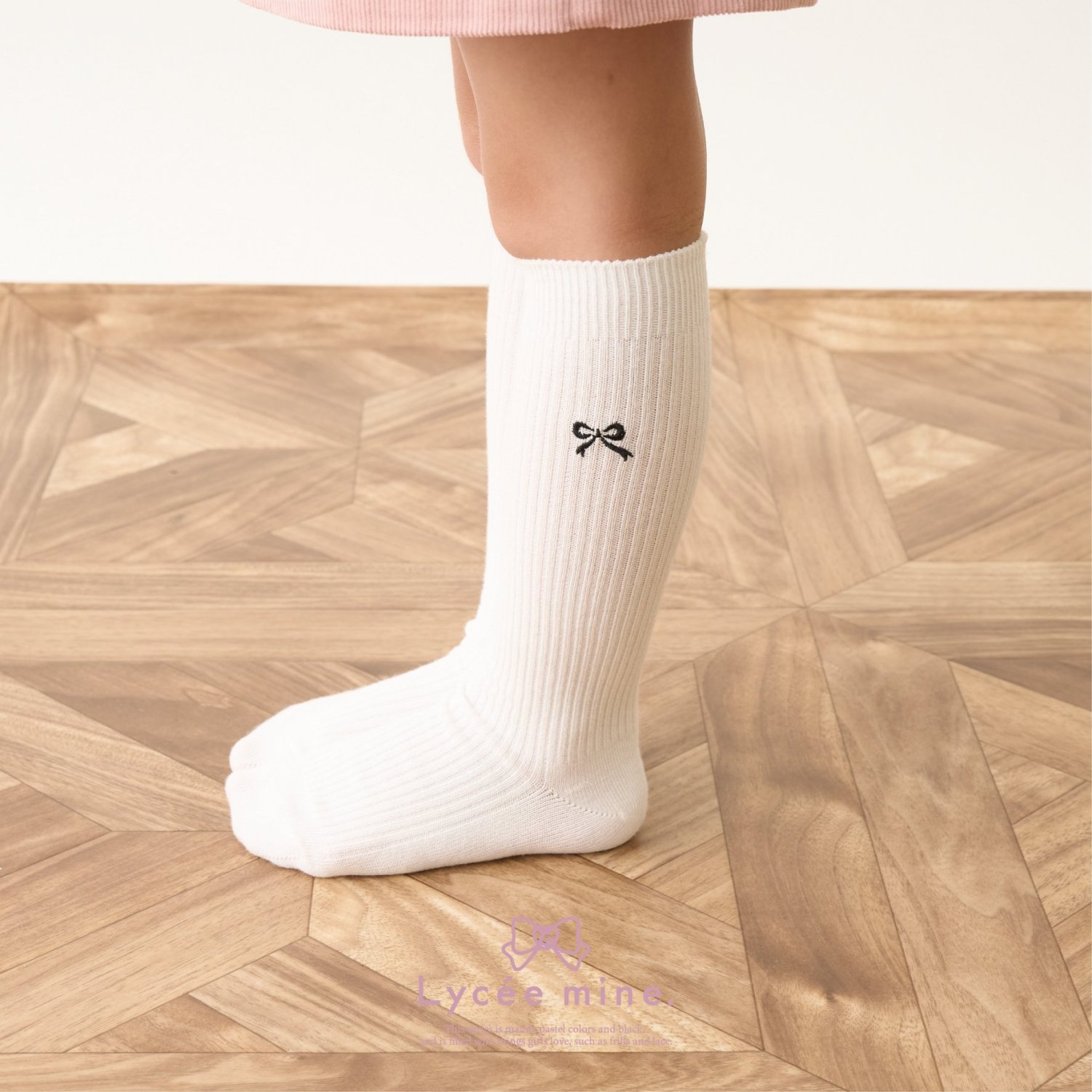 【大好評につき再入荷】【Lycee mine バレエシリーズ】リボン刺しゅうハイソックス