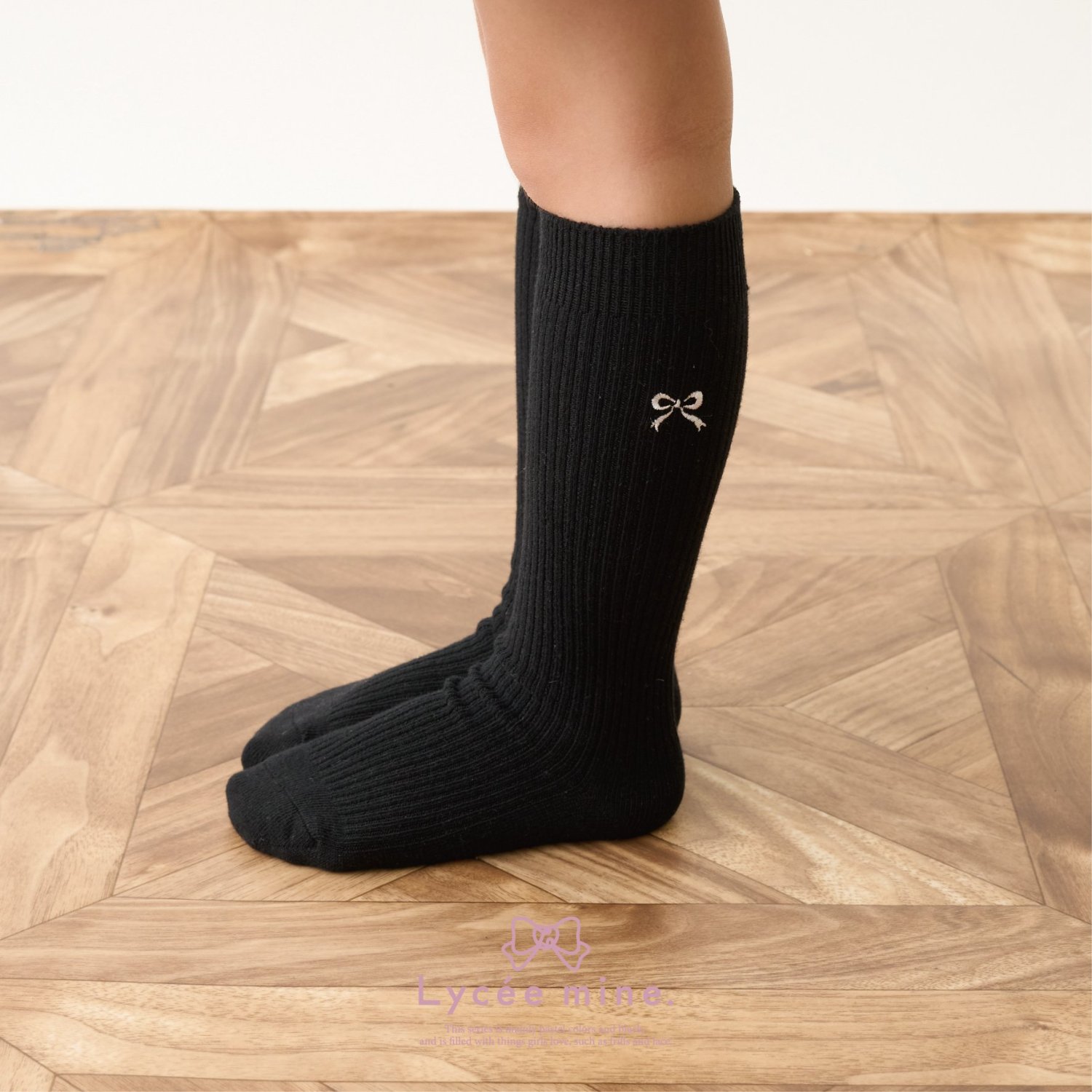 【大好評につき再入荷】【Lycee mine バレエシリーズ】リボン刺しゅうハイソックス