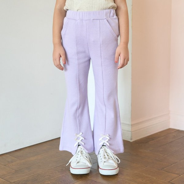 【ともパン】【裏起毛】裾リボン付きスリットフレアパンツ