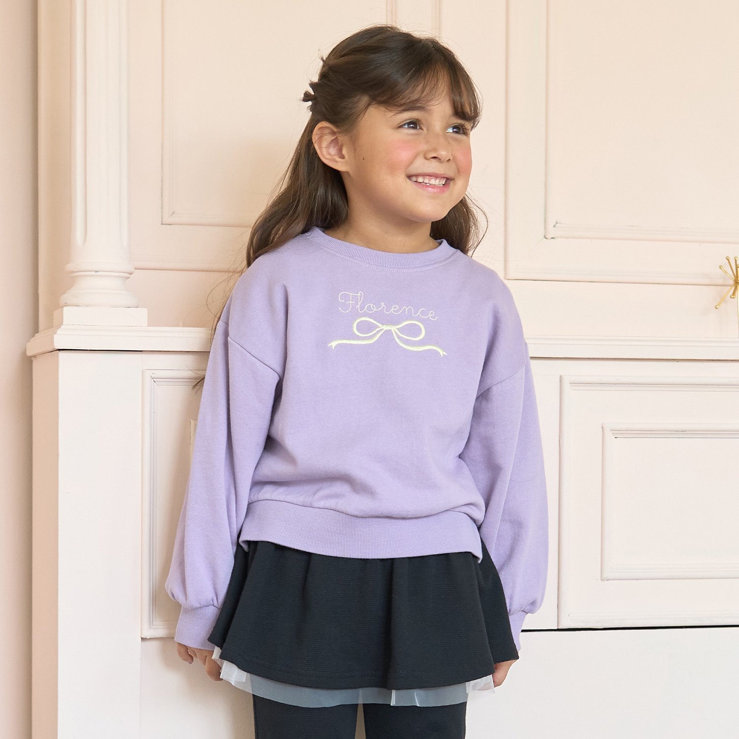 【毛玉バイバイ裏毛】リボン刺しゅうスウェット