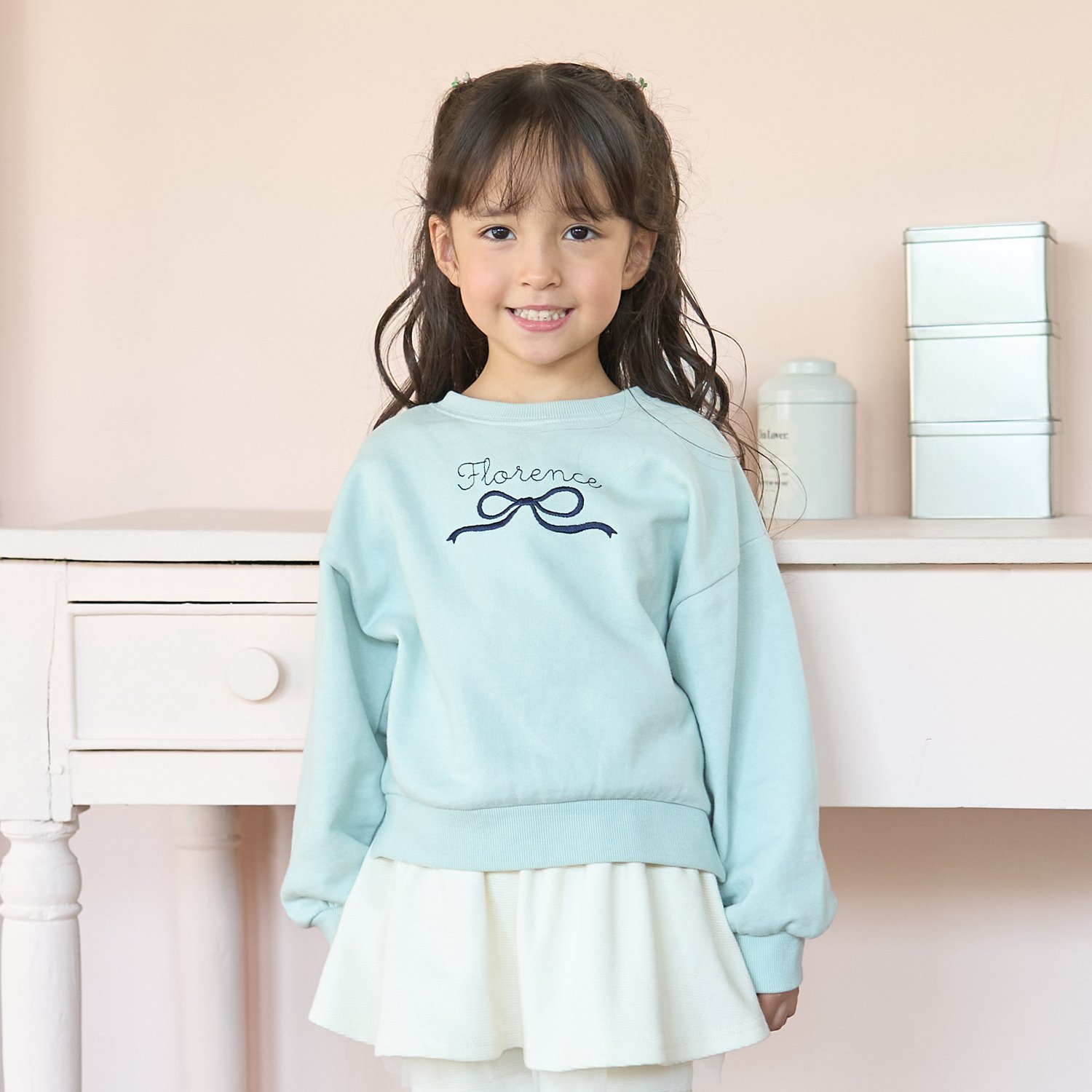 【毛玉バイバイ裏毛】リボン刺しゅうスウェット