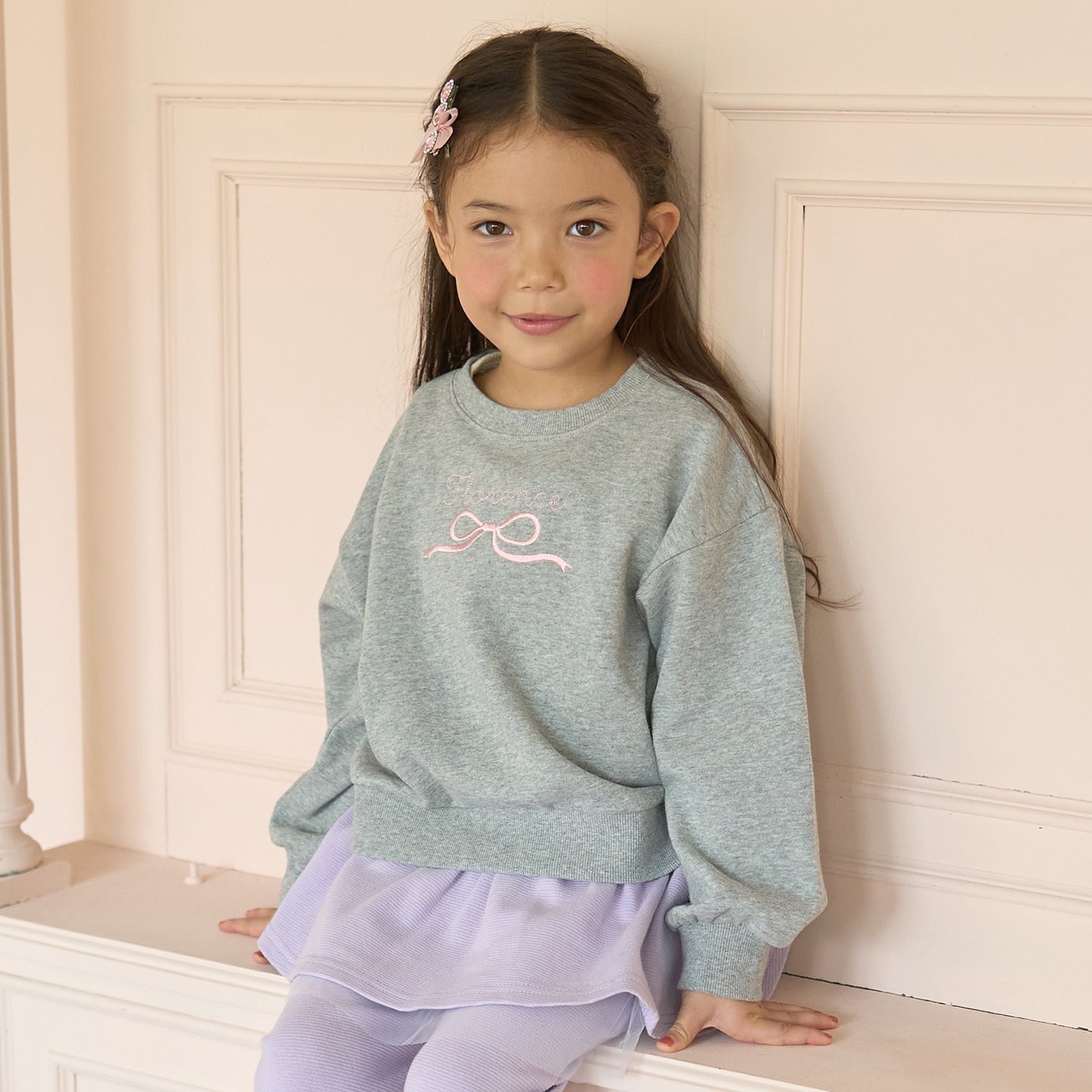 【毛玉バイバイ裏毛】リボン刺しゅうスウェット