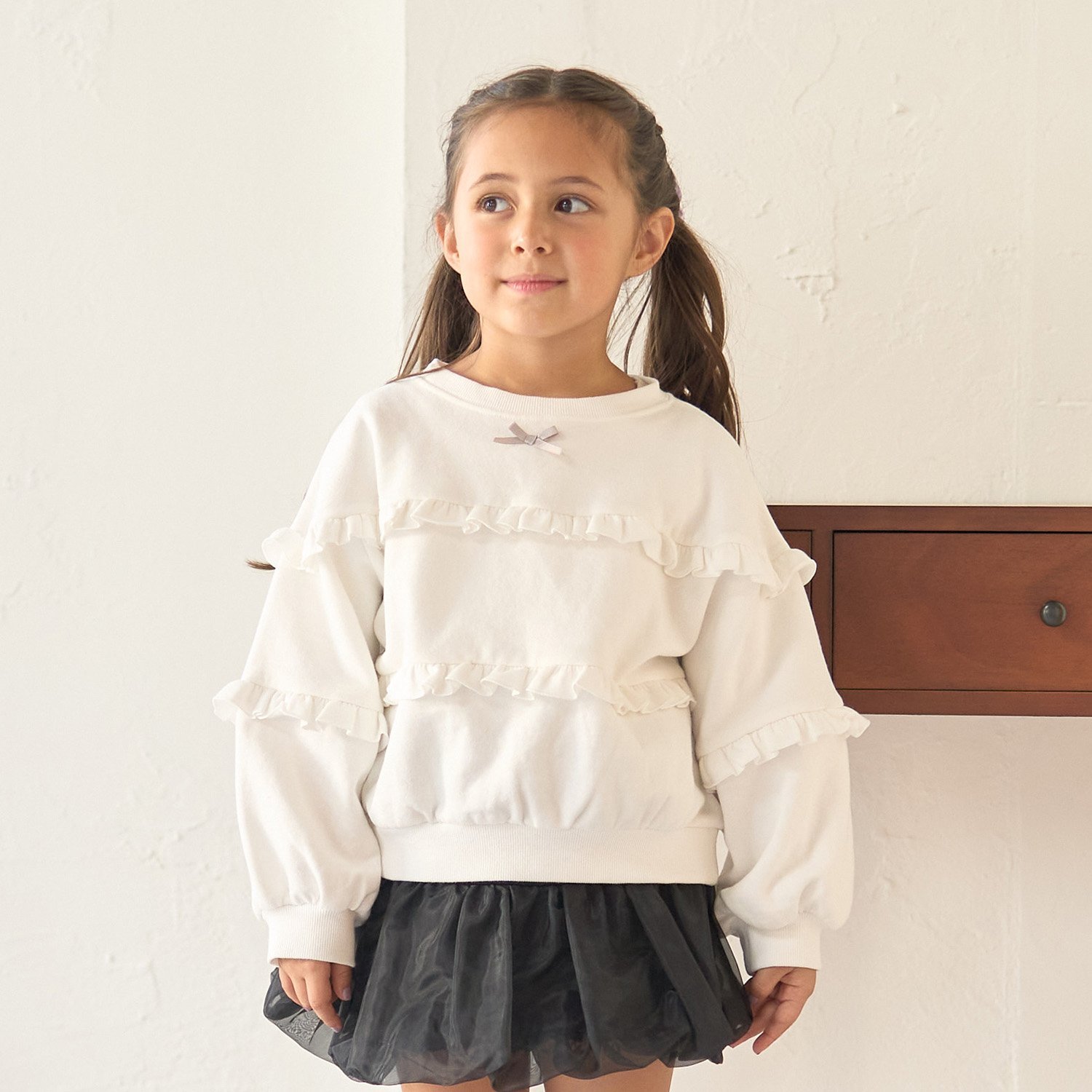 【毛玉バイバイ裏起毛】【どちらが前でもOK】フリルフリルスウェット