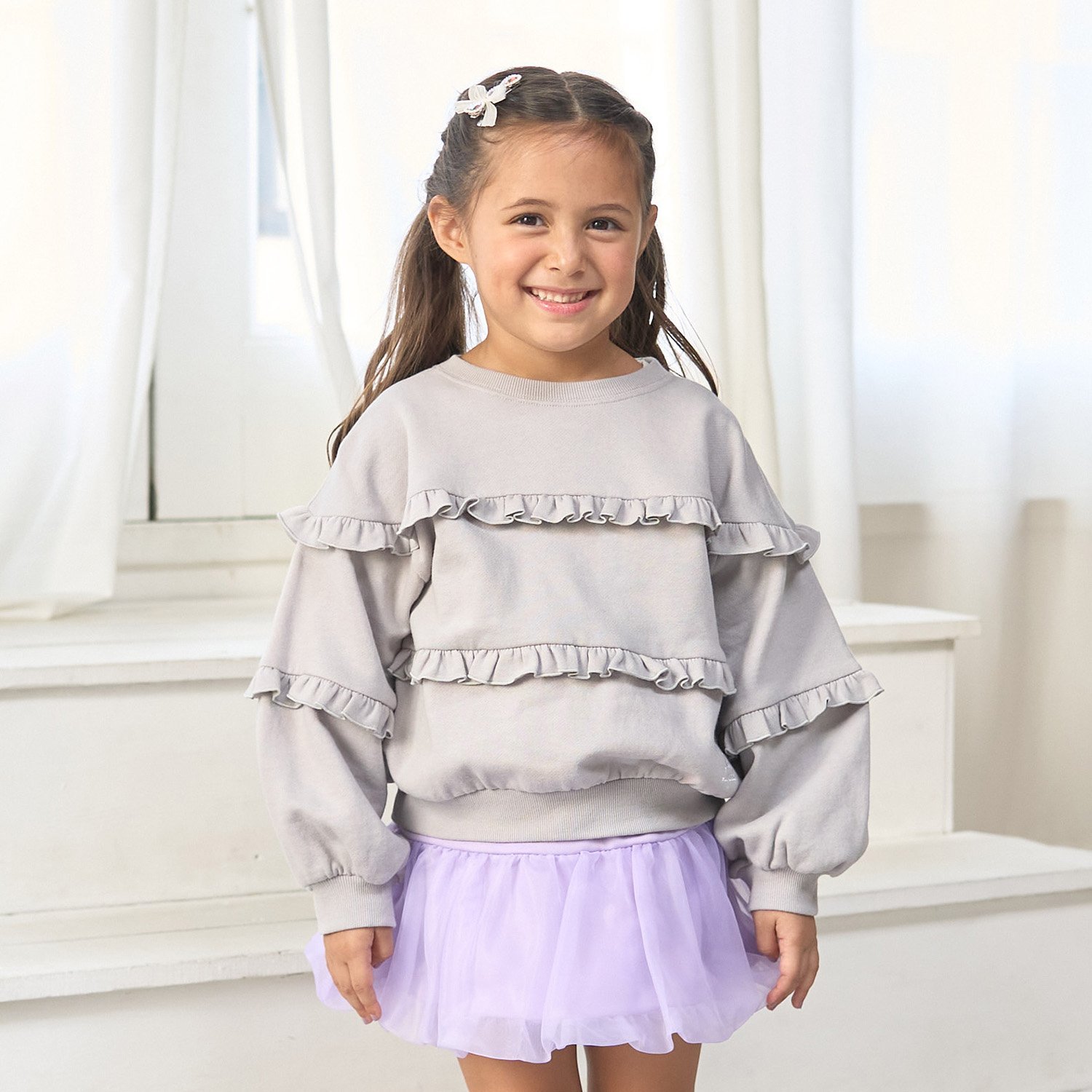 【毛玉バイバイ裏起毛】【どちらが前でもOK】フリルフリルスウェット