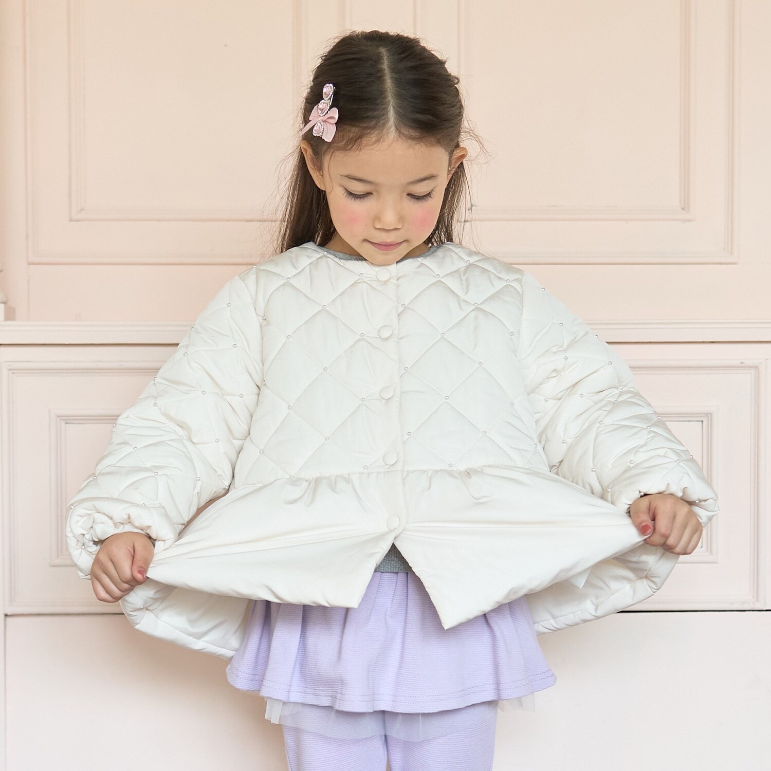 パール付きキルティングペプラムブルゾン