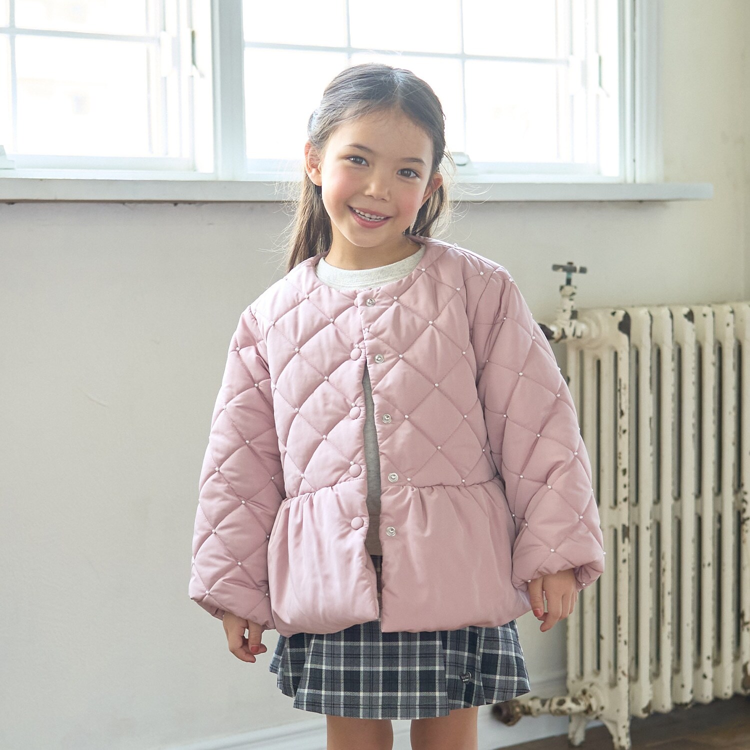 パール付きキルティングペプラムブルゾン