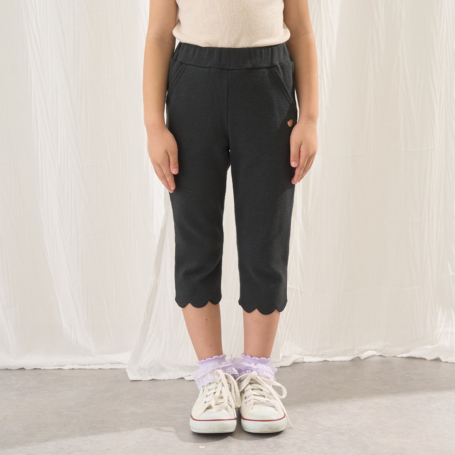 【ともパン】裾スカラップ7分丈カプリパンツ