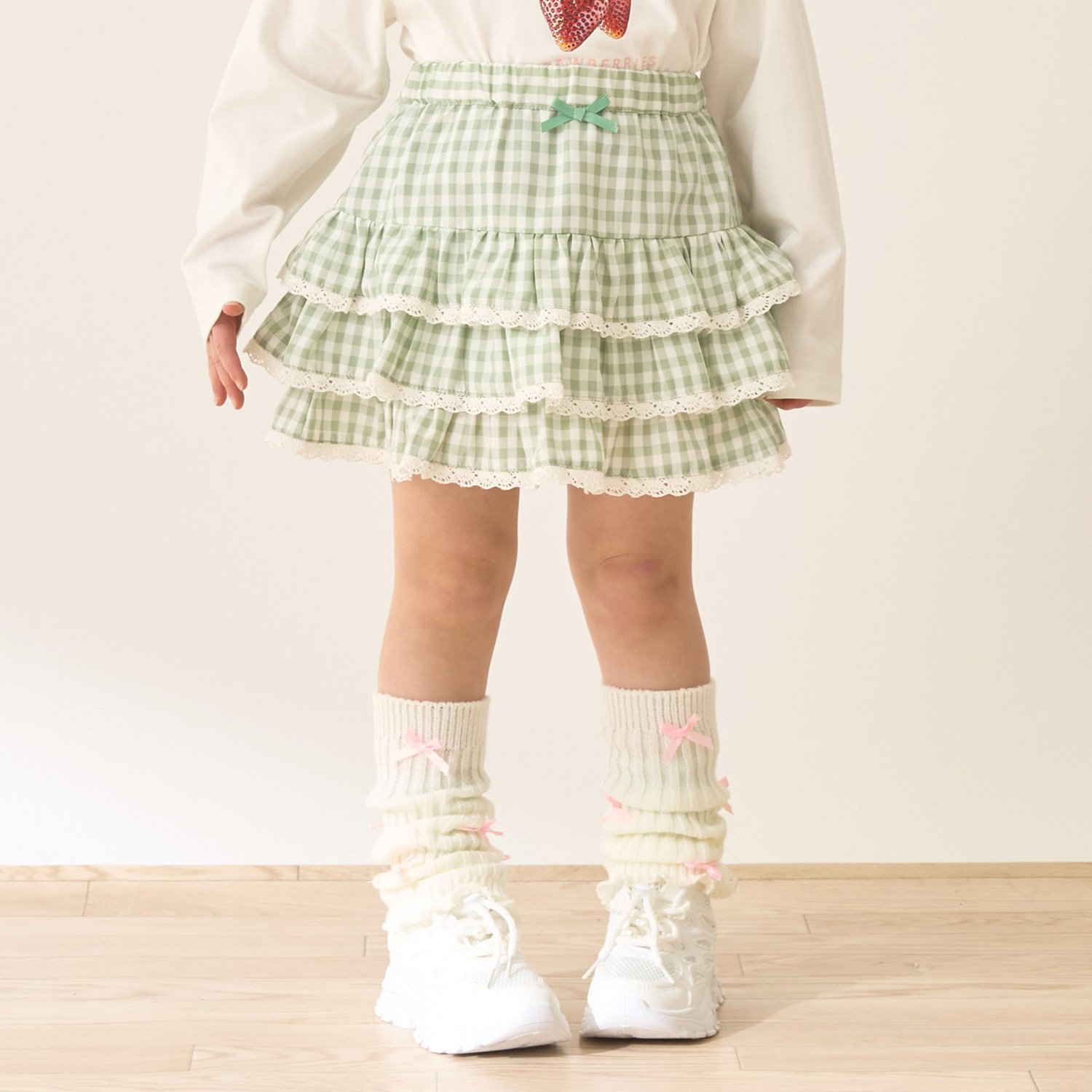 【UV加工】ギンガムチェックティアードスカート(インパン付き) 【Lycee mine バレエシリーズ】