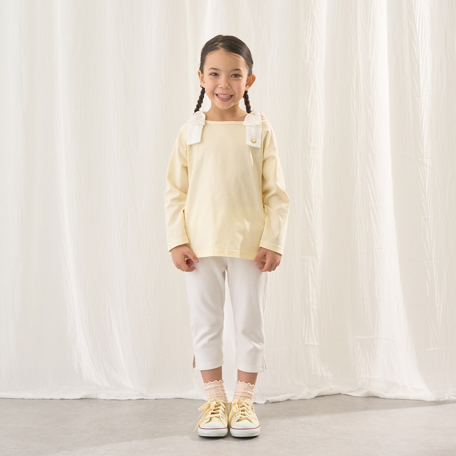 【綿100％】 【速乾・UV・型崩れしない】ボートネック肩リボンTシャツ