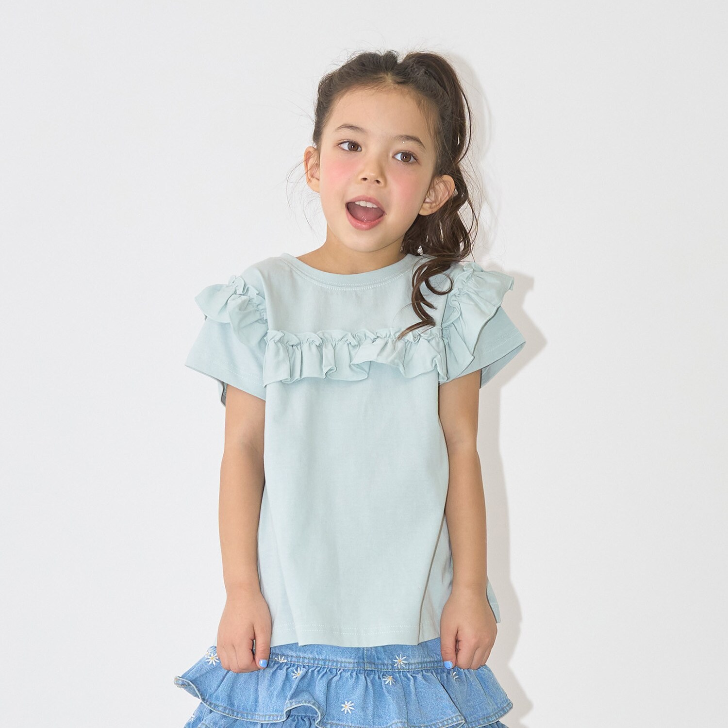 【綿100％】【速乾・UV・型崩れしない】【どちらが前でもOK】フリルAラインチュニックTシャツ