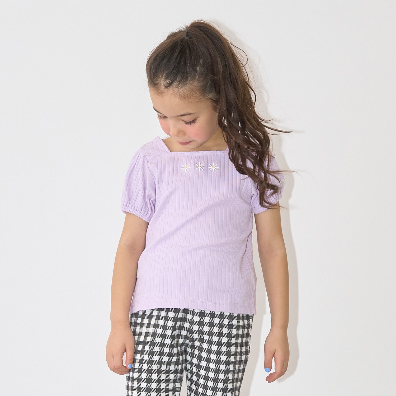 スクエアネックパフスリーブアソート刺しゅうトップス