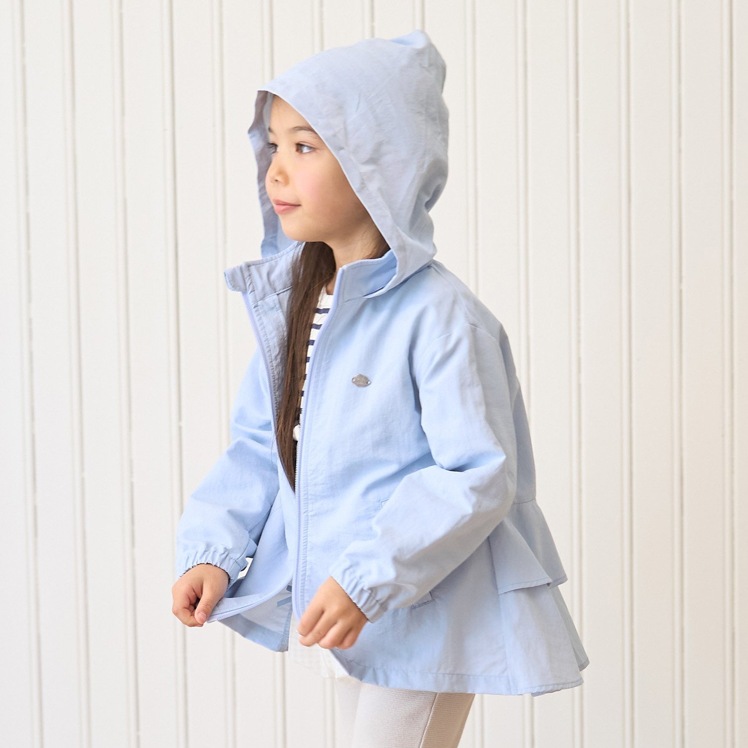 【スクール対応】【撥水・防汚・耐久・UV】収納袋付きバックフリルAラインマウンテンパーカー