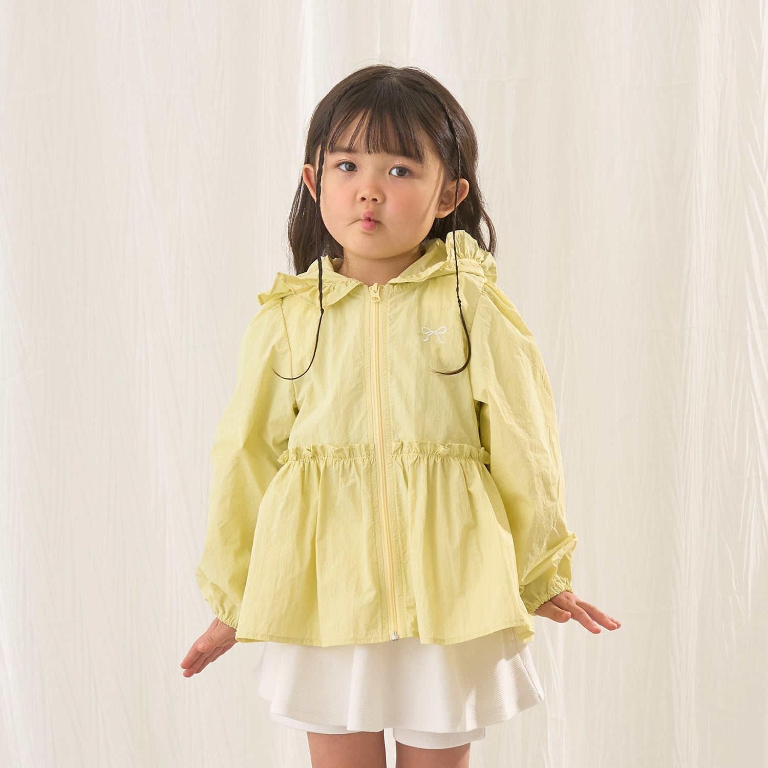 【UV加工】チュニック丈フリルシアージップパーカ