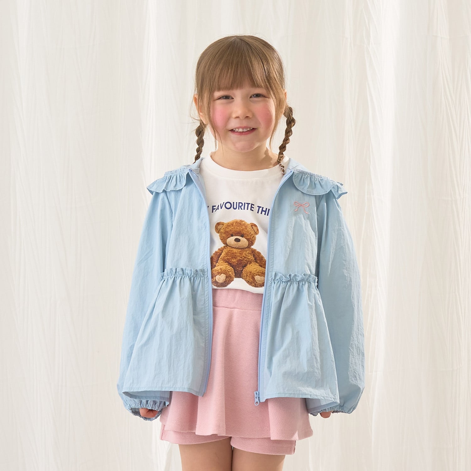 【UV加工】チュニック丈フリルシアージップパーカ