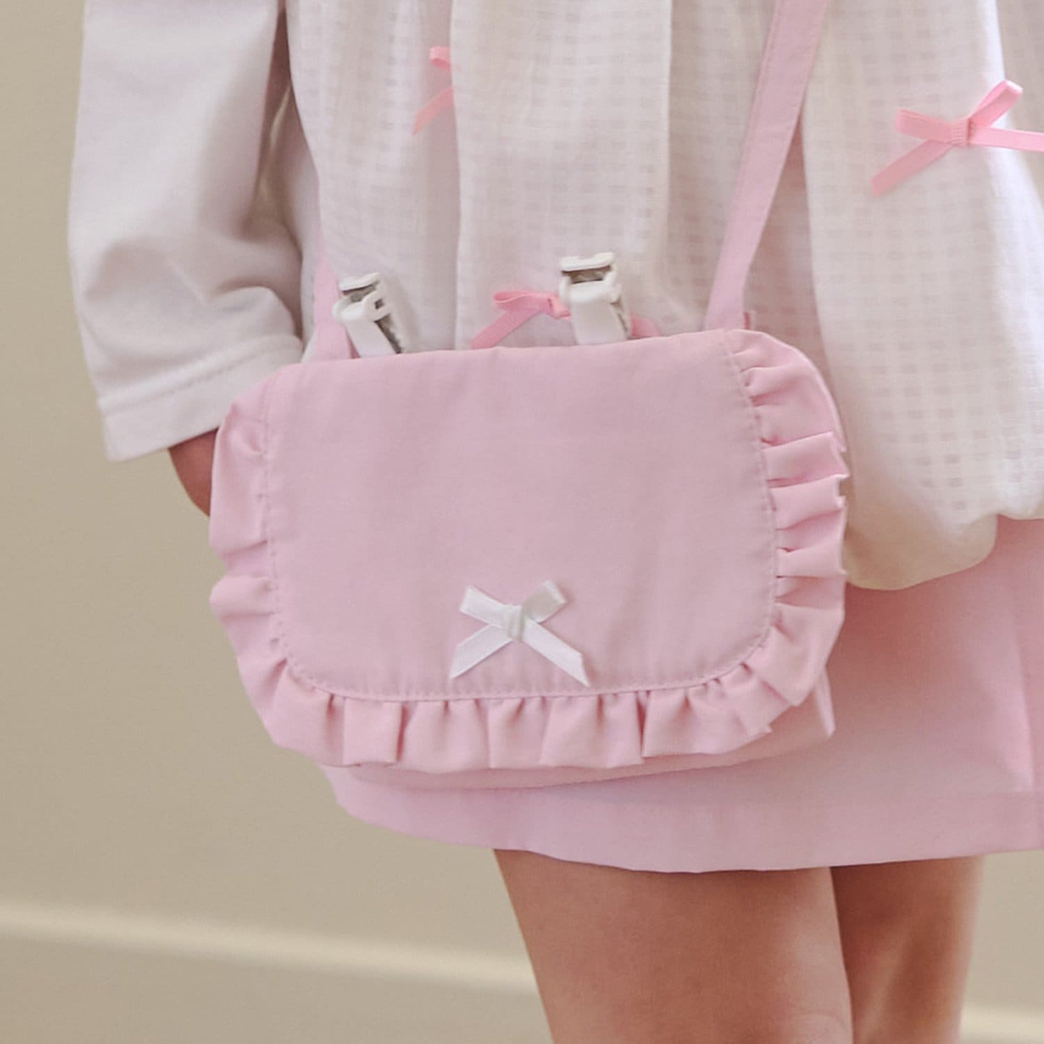 【スクール対応】【撥水・防汚・耐久・UV】リボン付きフリル移動ポケット