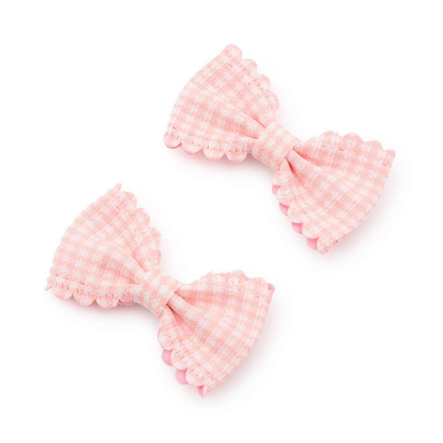 スカラップギンガムチェックリボンヘアクリップ(2コセット)
