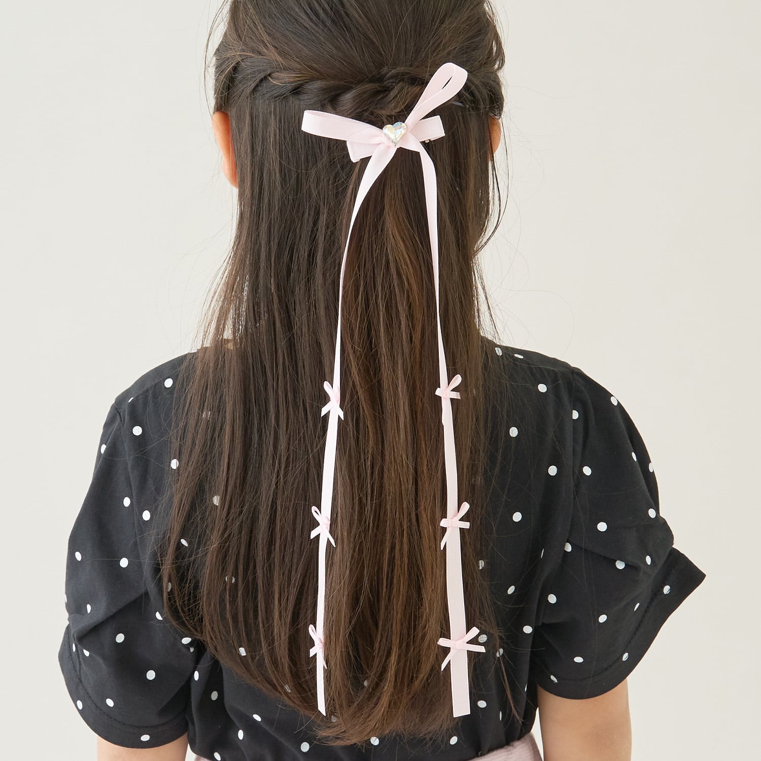 ちびちびリボン付ロングリボンヘアクリップ