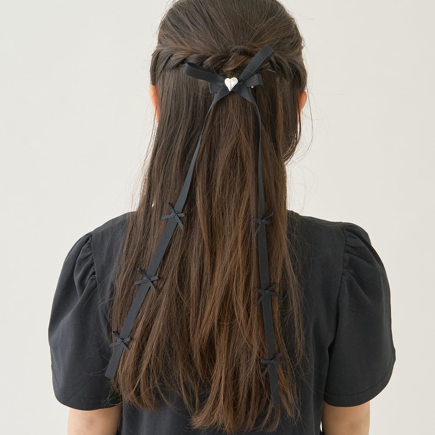 ちびちびリボン付ロングリボンヘアクリップ