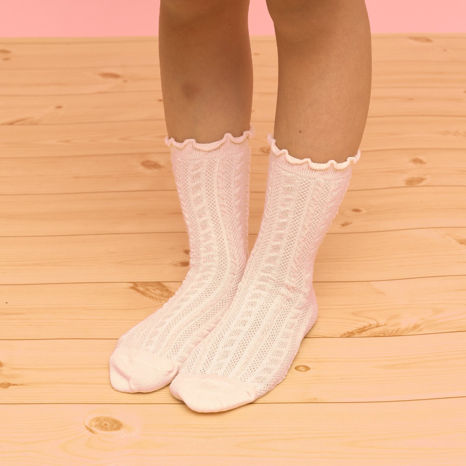 柄編みクルーソックス