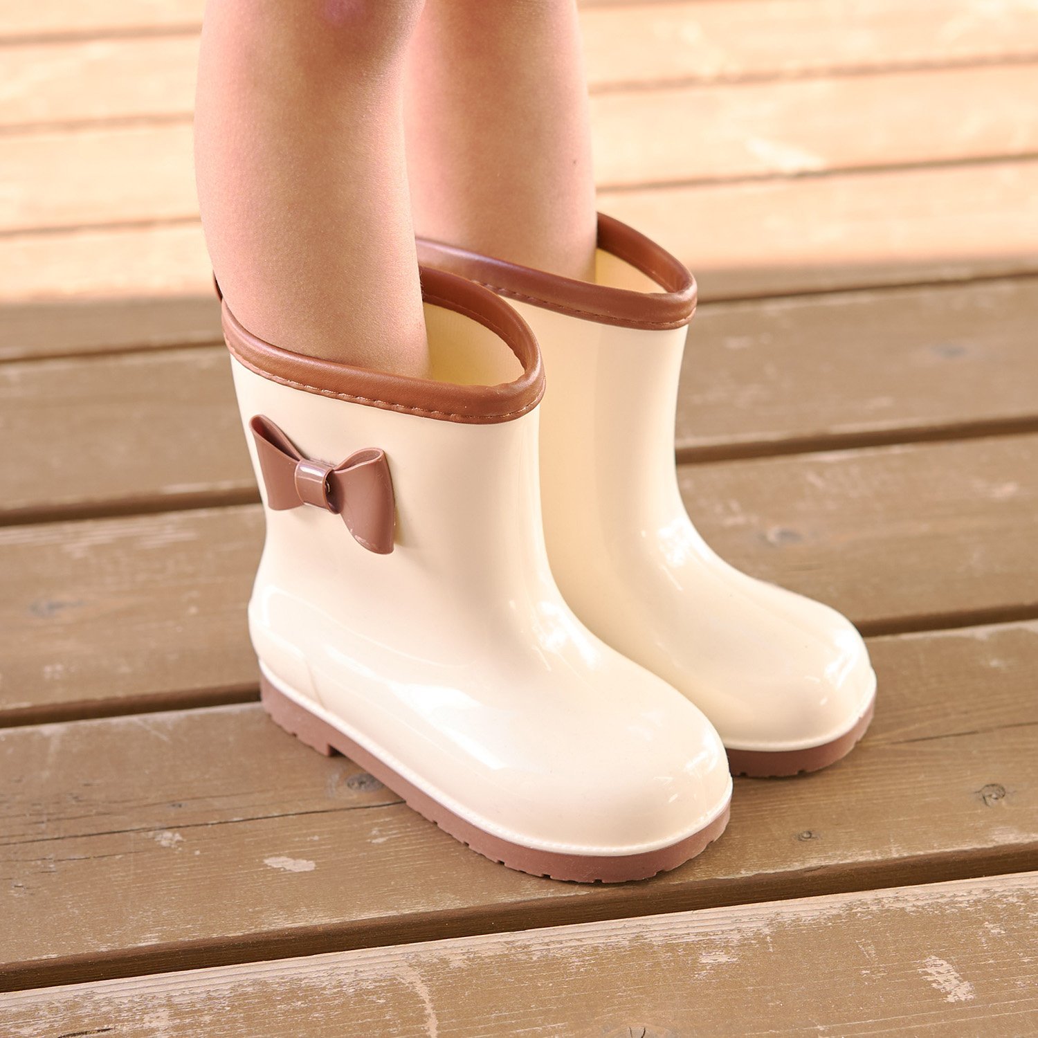 リボン付バイカラーレインブーツ