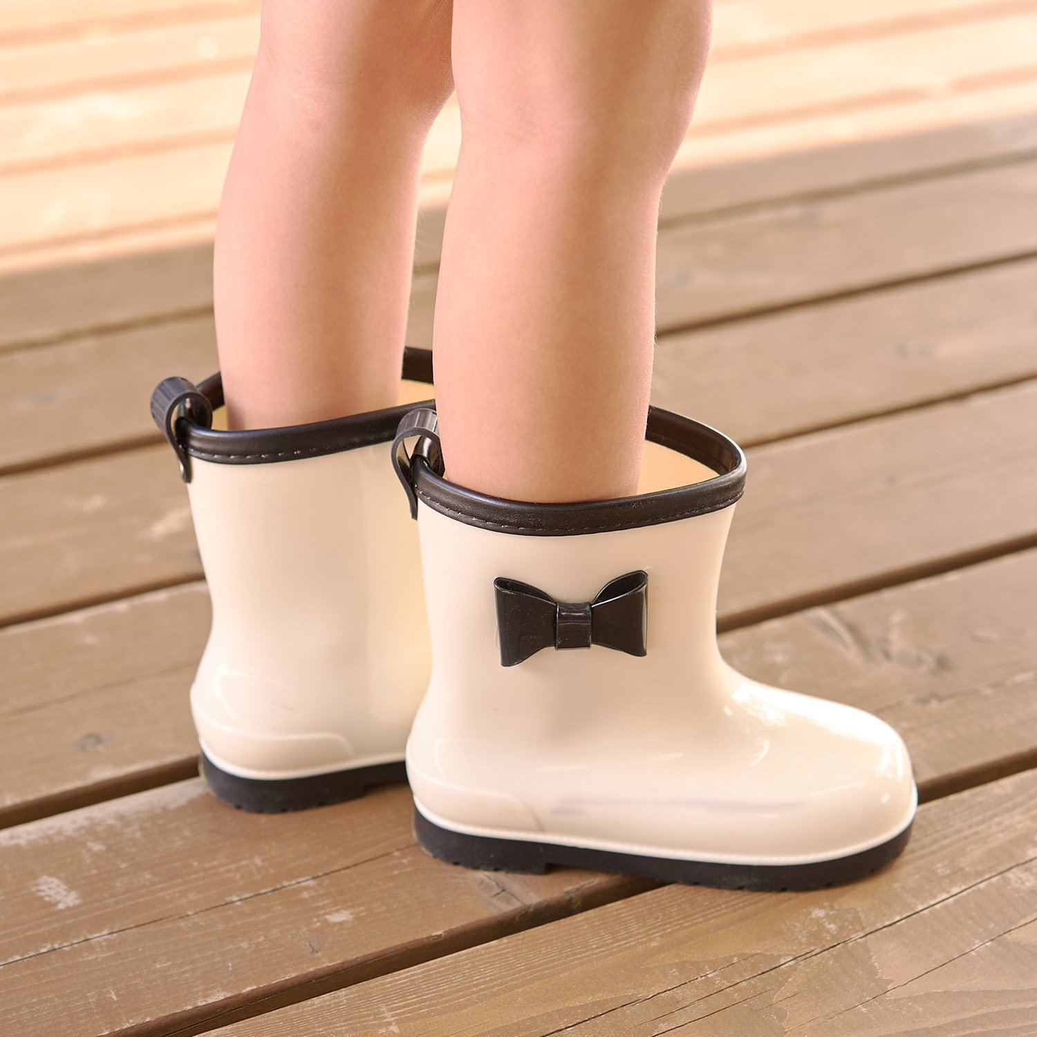 リボン付バイカラーレインブーツ